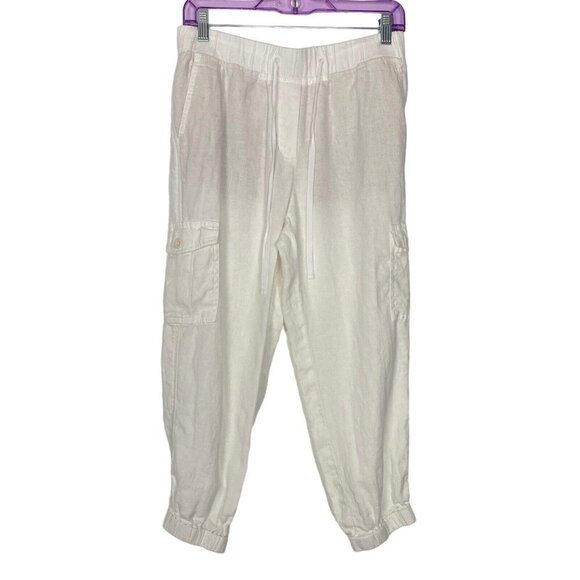 TALBOTS 100% Linen Cargo Capri Pants Elastics Waist Ankles White SP 7-20 - Picture 1 of 13